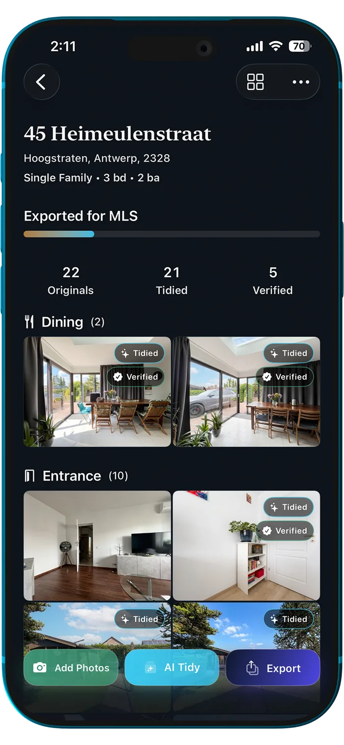 TidyAgent iPhone screen showing whole-listing progress