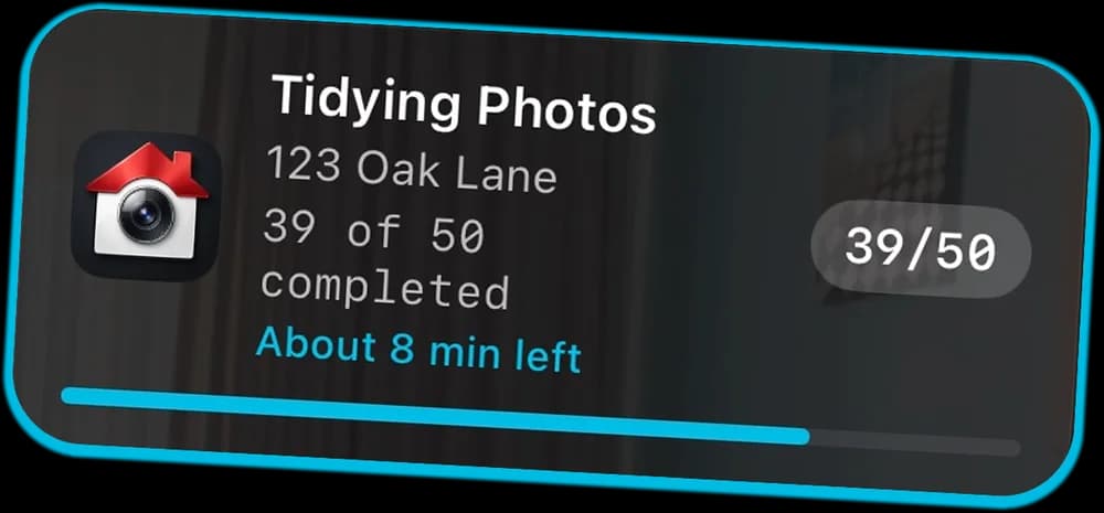 TidyAgent Live Activity showing photo cleanup progress